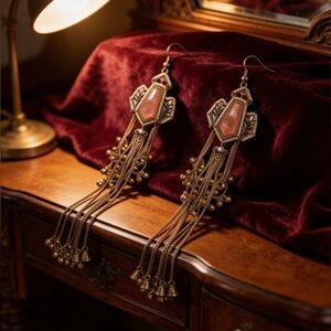 Kashmiri Earrings- 92.5 German Silver Elegant Gold and Peach Dangle Earrings